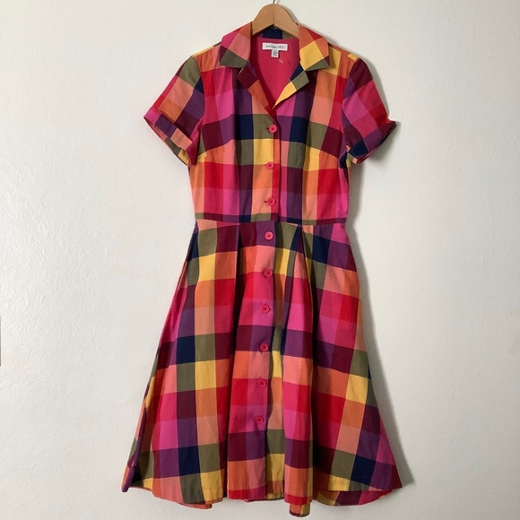 Emily and Fin Pink/Multicolored Button Down Dress Size US XS UK 8 EU 36 - Picture 1 of 13